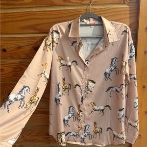 Horse Print Button-Up Shirt